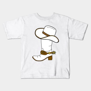 WHITE Cowboy Boot And Hat Kids T-Shirt